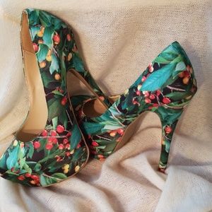 Cherry Print Graphic High Heels Pumps